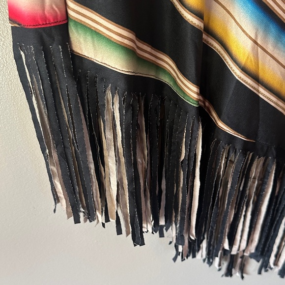 Colorful Striped Fringe Poncho - Picture 2 of 5